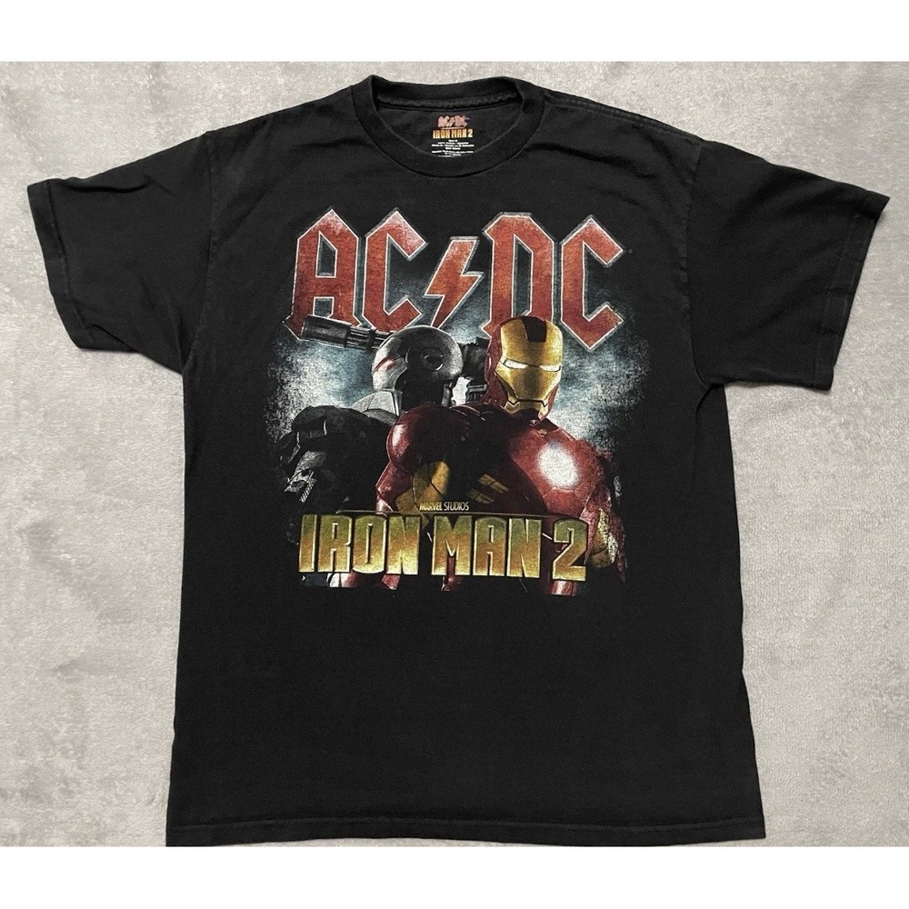 Y2k AC/DC Iron Man Movie Soundtrack T Shirt Men XL Marvel 80s Rock Roll Concert